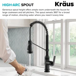 KRAUS Allyn Single Handle Pull Down Kitchen Faucet in Matte Black