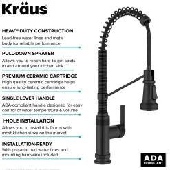 KRAUS Allyn Single Handle Pull Down Kitchen Faucet in Matte Black