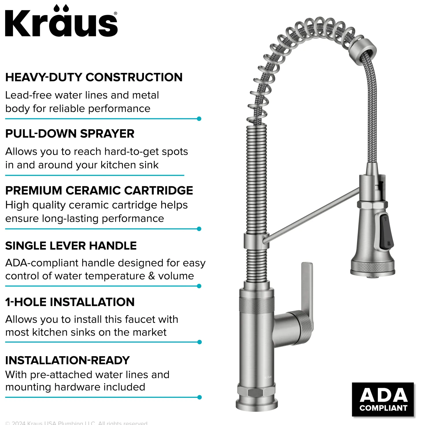 KRAUS Allyn Single Handle Pull Down Kitchen Faucet in Spot-Free Stainless Steel