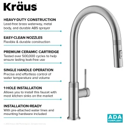 KRAUS Allyn Stainless Single Handle Kitchen Faucet with Diamond Cut