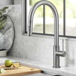 KRAUS Allyn Stainless Single Handle Kitchen Faucet with Diamond Cut