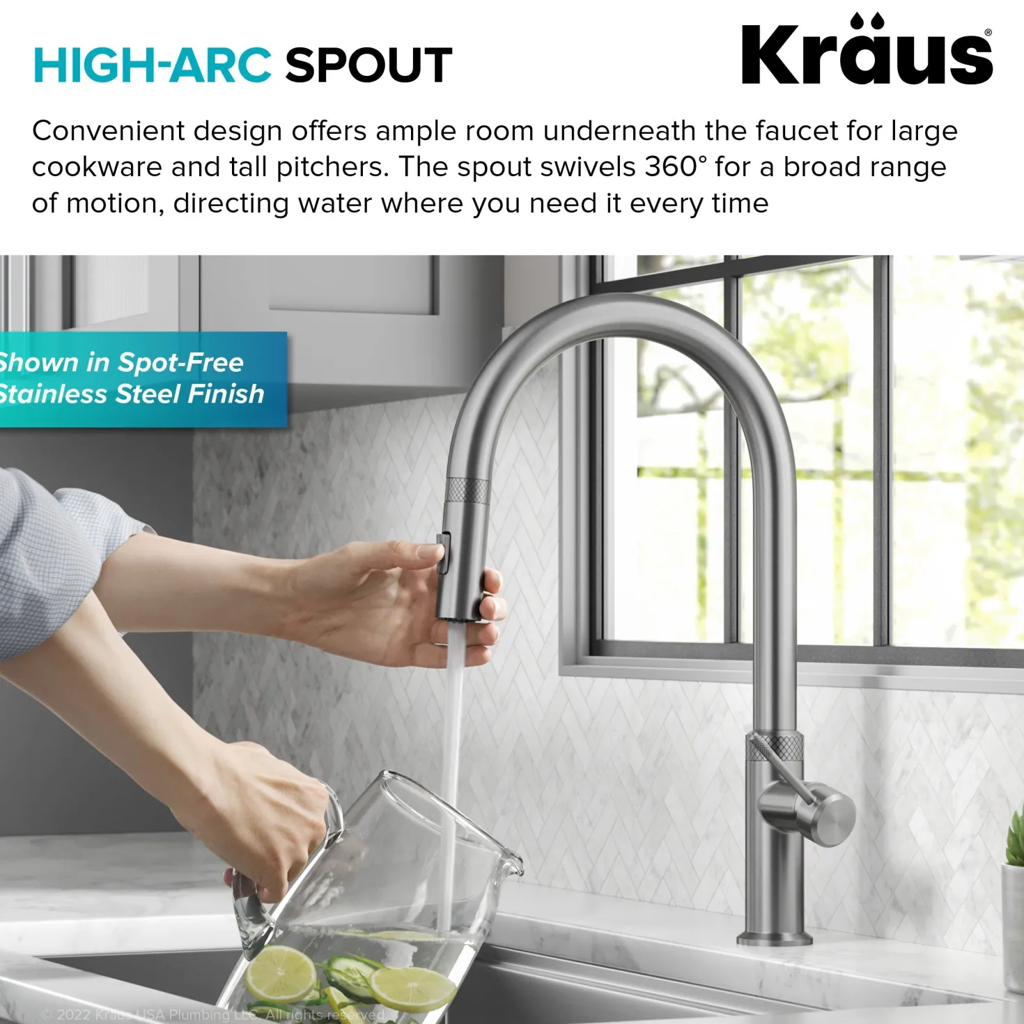 KRAUS Allyn Stainless Single Handle Kitchen Faucet with Diamond Cut