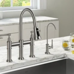 KRAUS Allyn Transitional Bridge Kitchen Faucet & Water Filter Faucet in Spot Free Stainless Steel