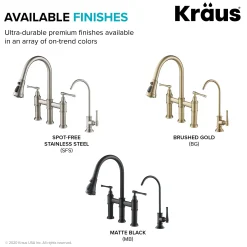 KRAUS Allyn Transitional Bridge Kitchen Faucet & Water Filter Faucet in Matte Black