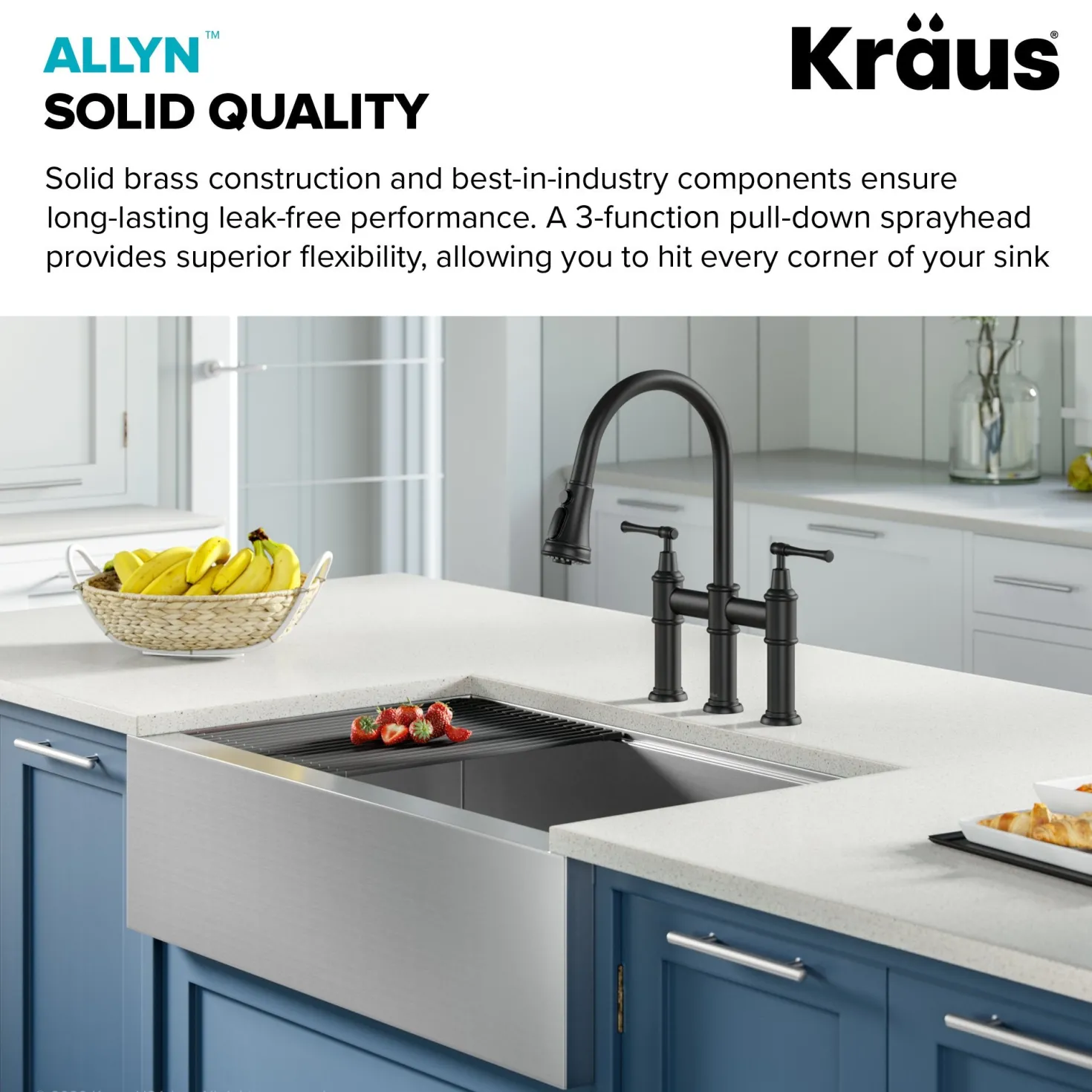 KRAUS Allyn Transitional Bridge Kitchen Faucet & Water Filter Faucet in Matte Black