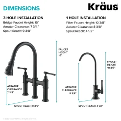 KRAUS Allyn Transitional Bridge Kitchen Faucet & Water Filter Faucet in Matte Black