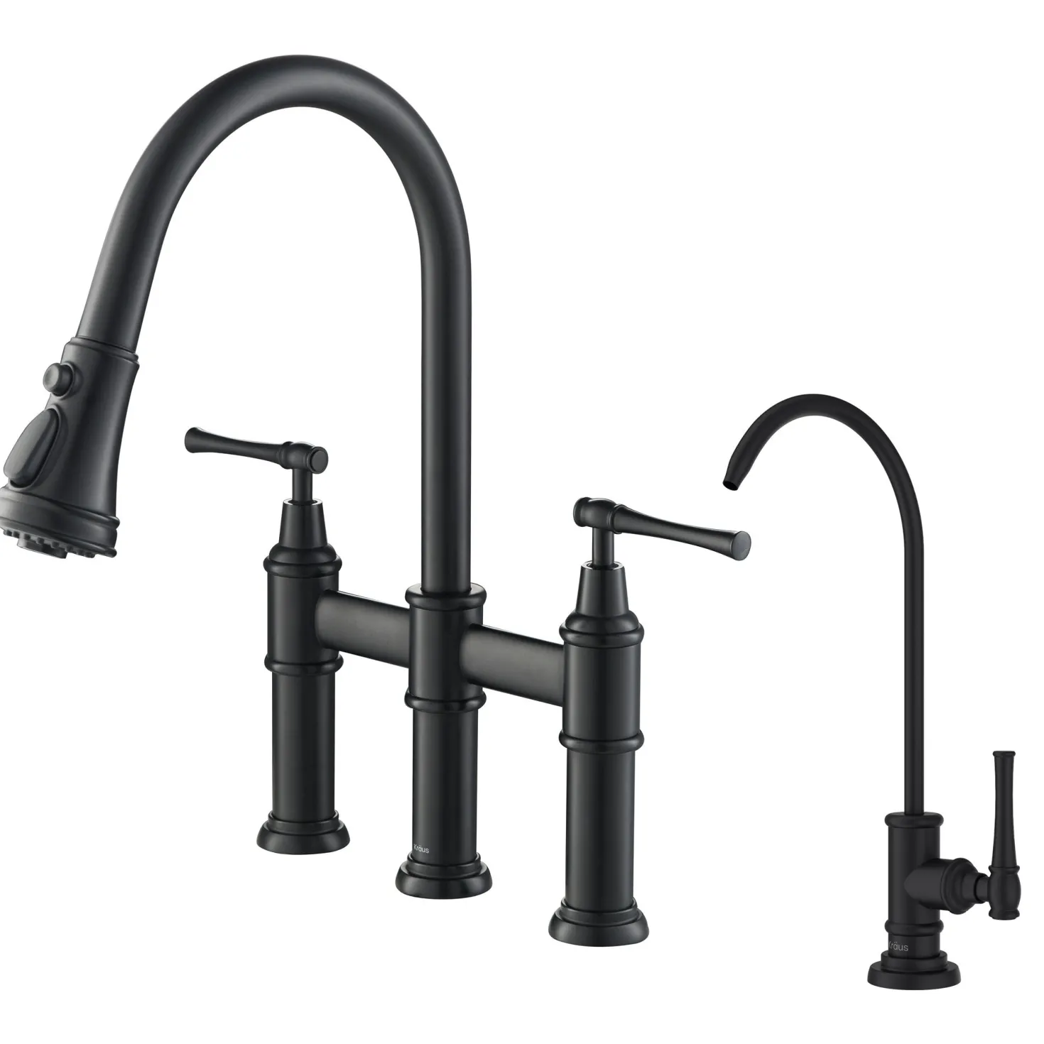 KRAUS Allyn Transitional Bridge Kitchen Faucet & Water Filter Faucet in Matte Black