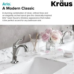 KRAUS Arlo Brushed Gold Basin Bathroom Faucet with Lift Rod Drain and Deck Plate