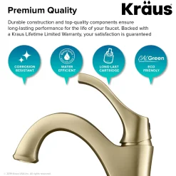 KRAUS Arlo Brushed Gold Basin Bathroom Faucet with Lift Rod Drain and Deck Plate