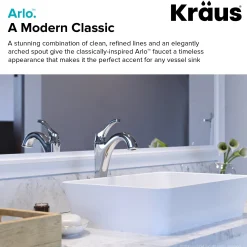 KRAUS Arlo Brushed Gold Tall Vessel Bathroom Faucet with Pop-Up Drain