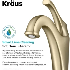 KRAUS Arlo Brushed Gold Tall Vessel Bathroom Faucet with Pop-Up Drain