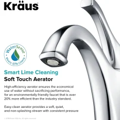 KRAUS Arlo Single Handle Bathroom Faucet with Lift Rod Drain and Deck Plate in Chrome