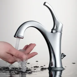 KRAUS Arlo Single Handle Bathroom Faucet with Lift Rod Drain and Deck Plate in Chrome