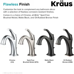 KRAUS Arlo Single Handle Bathroom Faucet with Lift Rod Drain and Deck Plate in Chrome