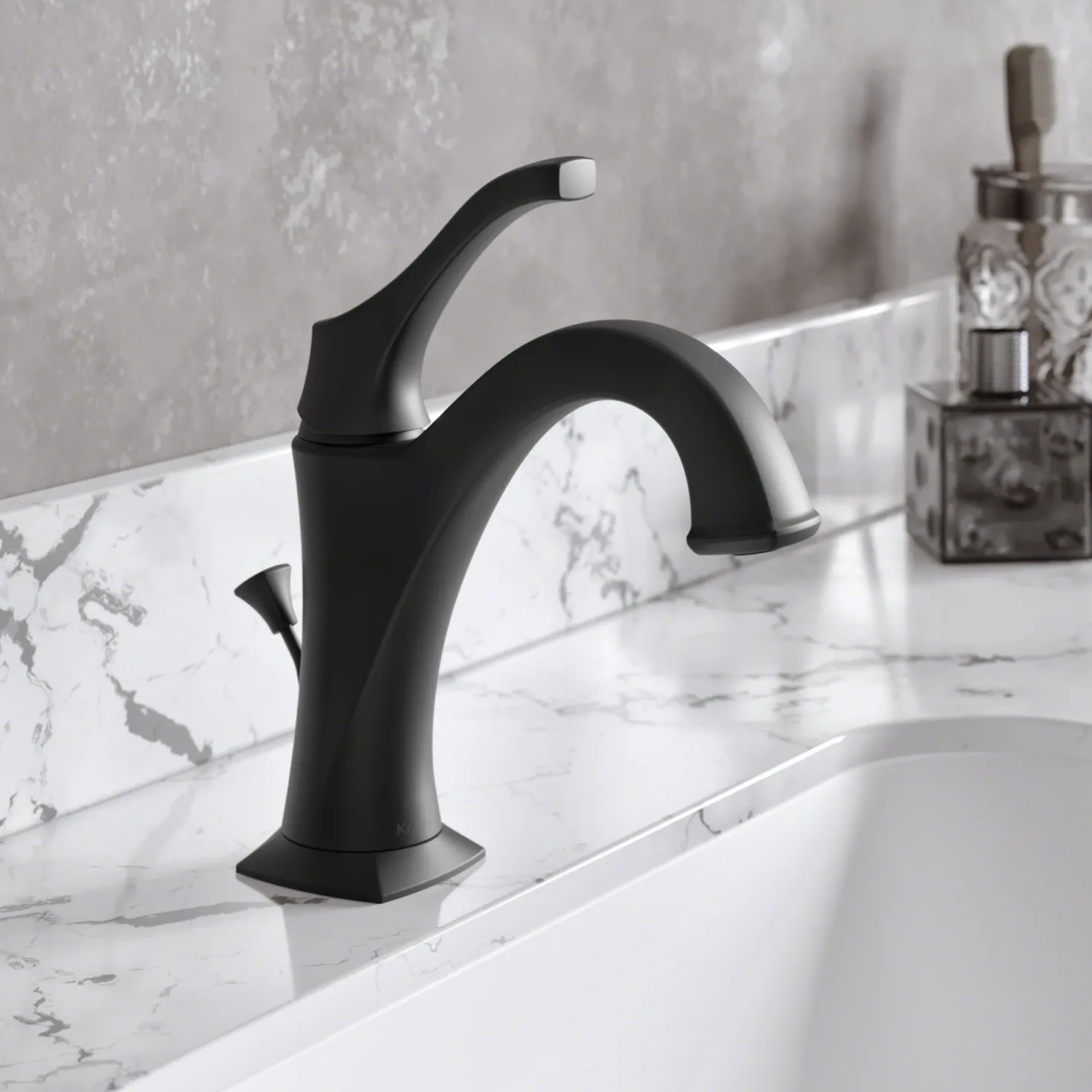 KRAUS Arlo Single Handle Bathroom Faucet with Lift Rod Drain and Deck Plate in Matte Black