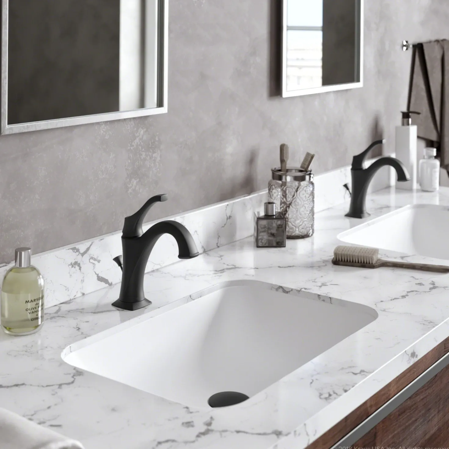 KRAUS Arlo Single Handle Bathroom Faucet with Lift Rod Drain and Deck Plate in Matte Black