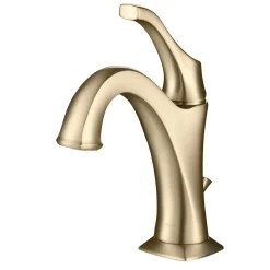 KRAUS Arlo Single Handle Bathroom Faucet with Lift Rod Drain and Deck Plate in Brushed Gold