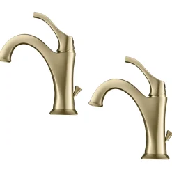 KRAUS Arlo Single Handle Bathroom Faucet with Lift Rod Drain and Deck Plate in Brushed Gold