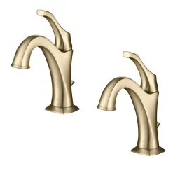 KRAUS Arlo Single Handle Bathroom Faucet with Lift Rod Drain and Deck Plate in Brushed Gold