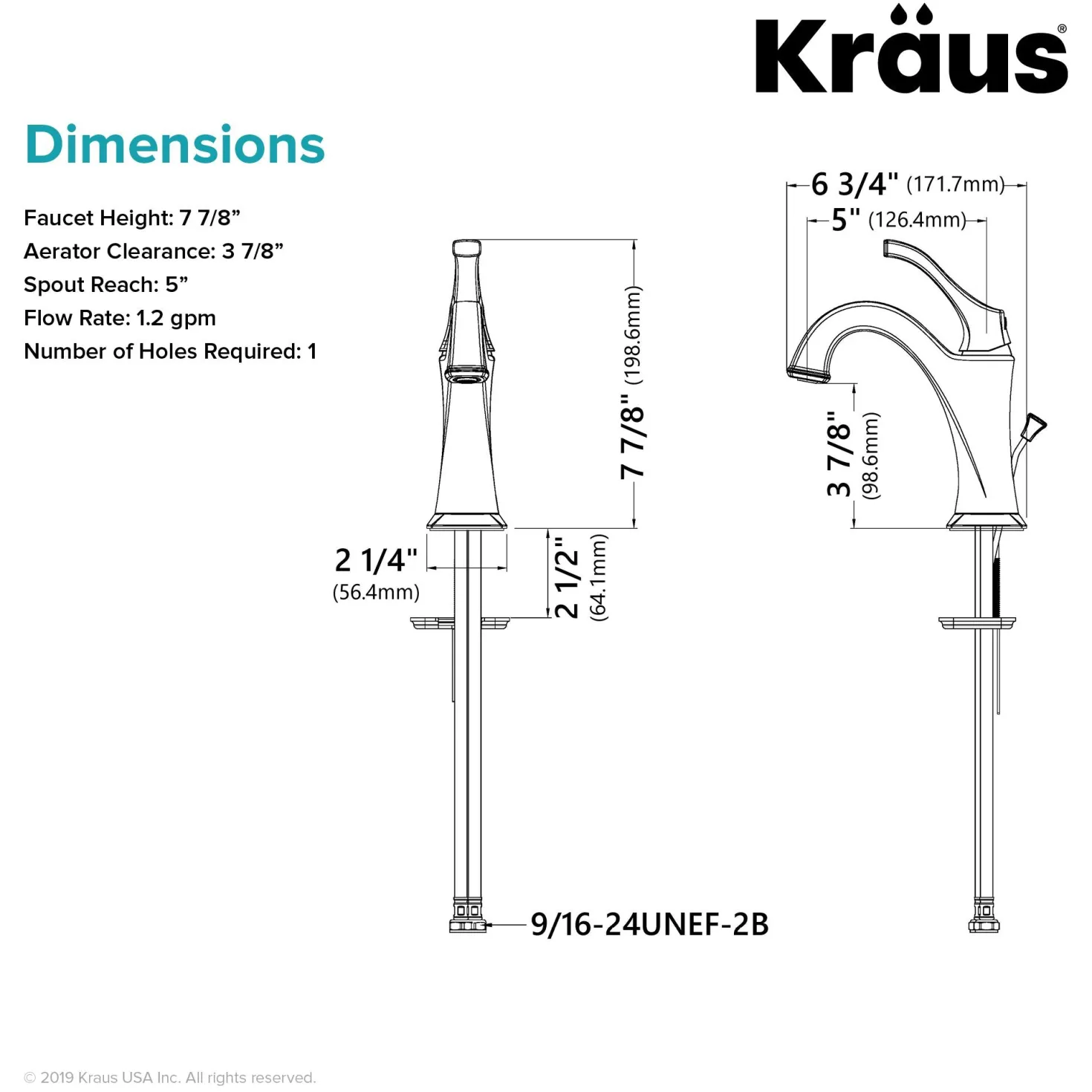 KRAUS Arlo Single Handle Bathroom Faucet with Lift Rod Drain and Deck Plate in Brushed Gold