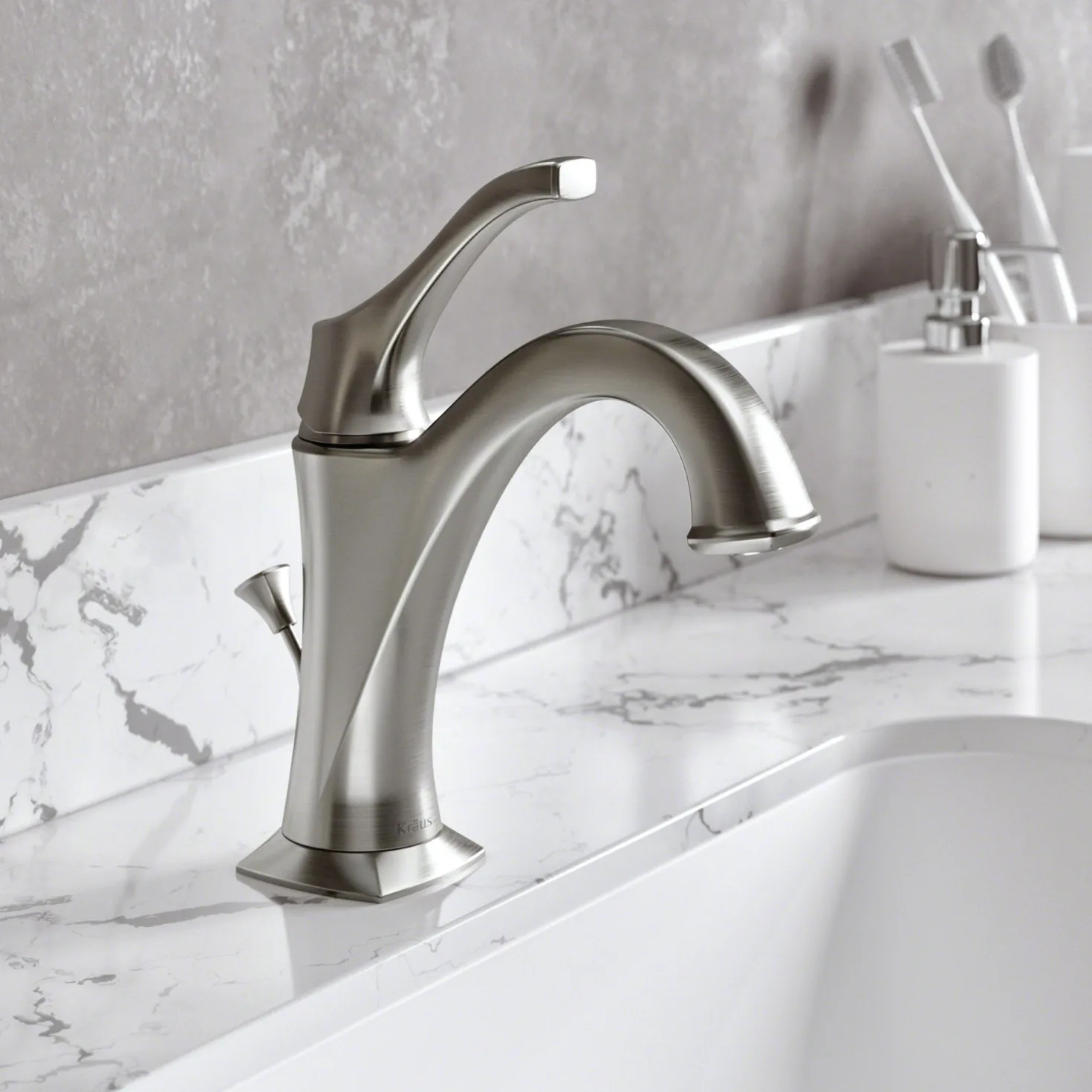 KRAUS Arlo Single Handle Bathroom Faucet with Lift Rod Drain and Deck Plate in Spot Free Stainless Steel