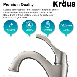 KRAUS Arlo Single Handle Bathroom Faucet with Lift Rod Drain and Deck Plate in Spot Free Stainless Steel