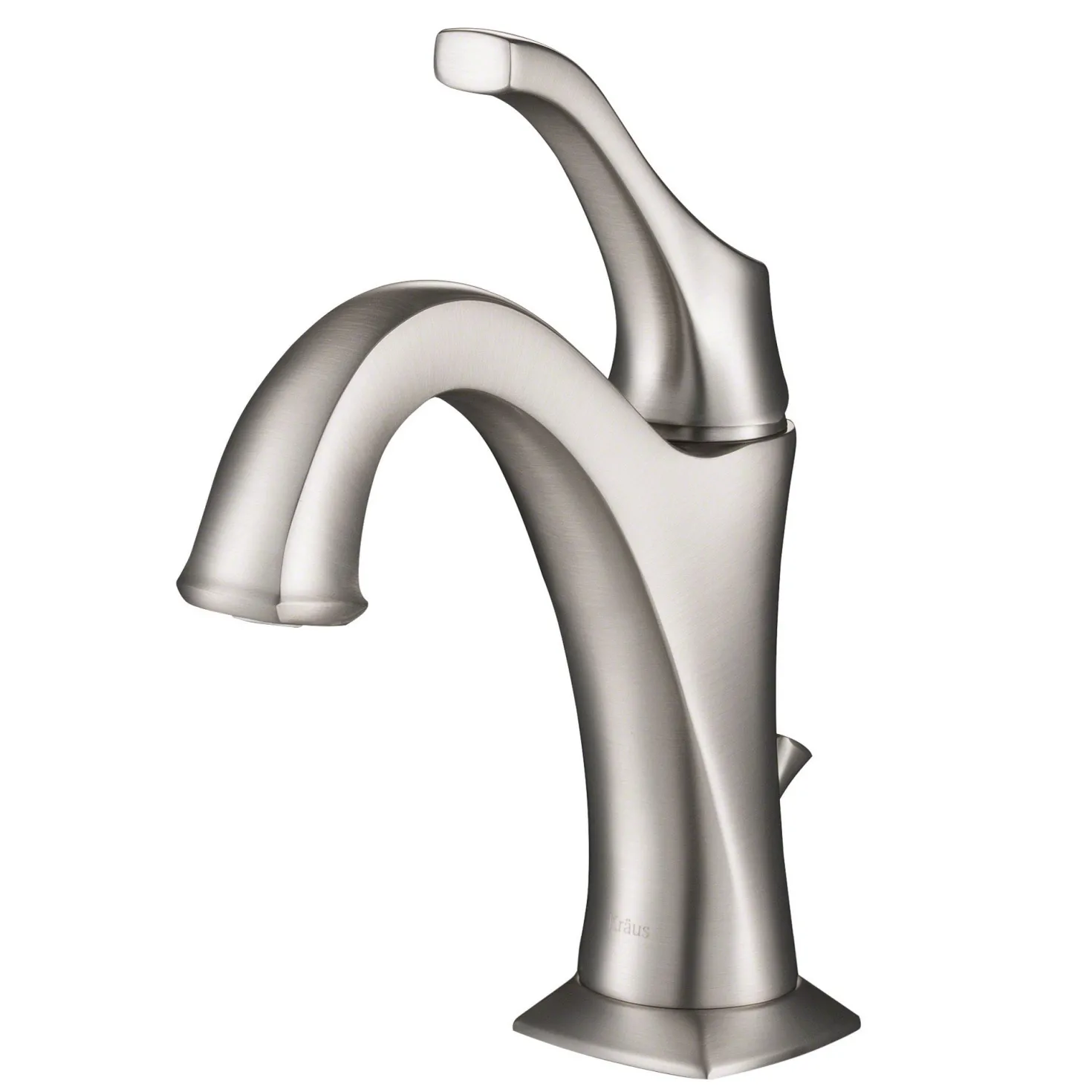 KRAUS Arlo Single Handle Bathroom Faucet with Lift Rod Drain and Deck Plate in Spot Free Stainless Steel
