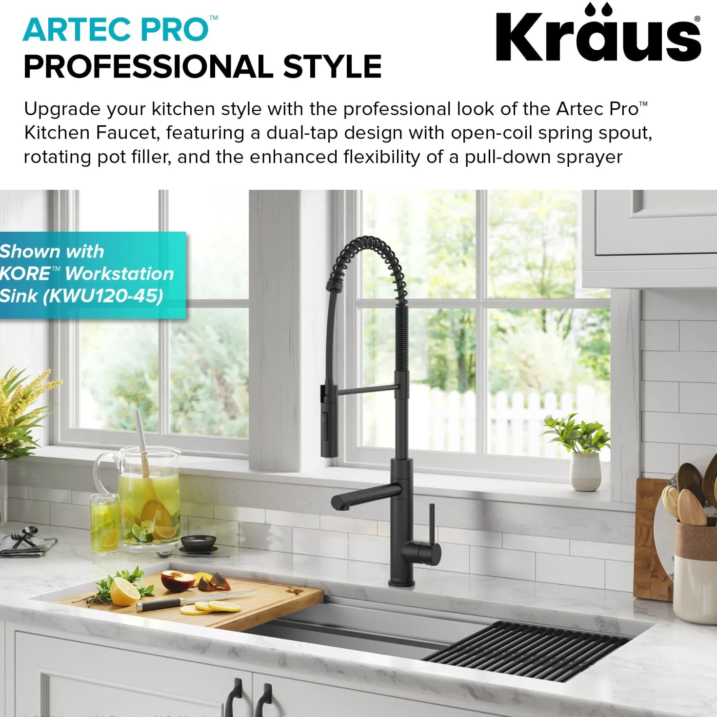 KRAUS Artec Pro Commercial Style Single Handle Kitchen Faucet with Pot Filler in Matte Black