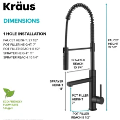 KRAUS Artec Pro Commercial Style Single Handle Kitchen Faucet with Pot Filler in Matte Black