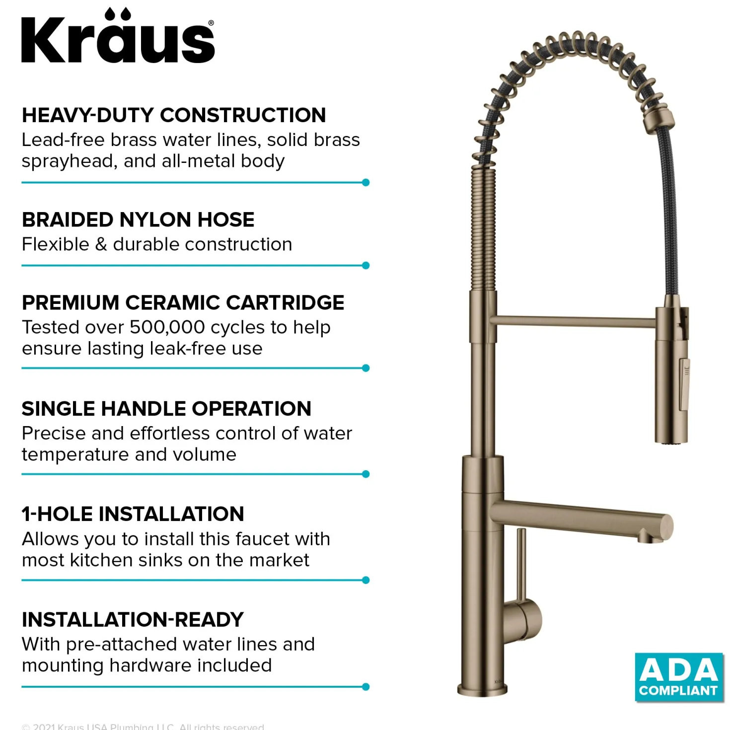 KRAUS Artec Pro Commercial Style Single Handle Kitchen Faucet with Pot Filler in Spot Free Antique Champagne Bronze