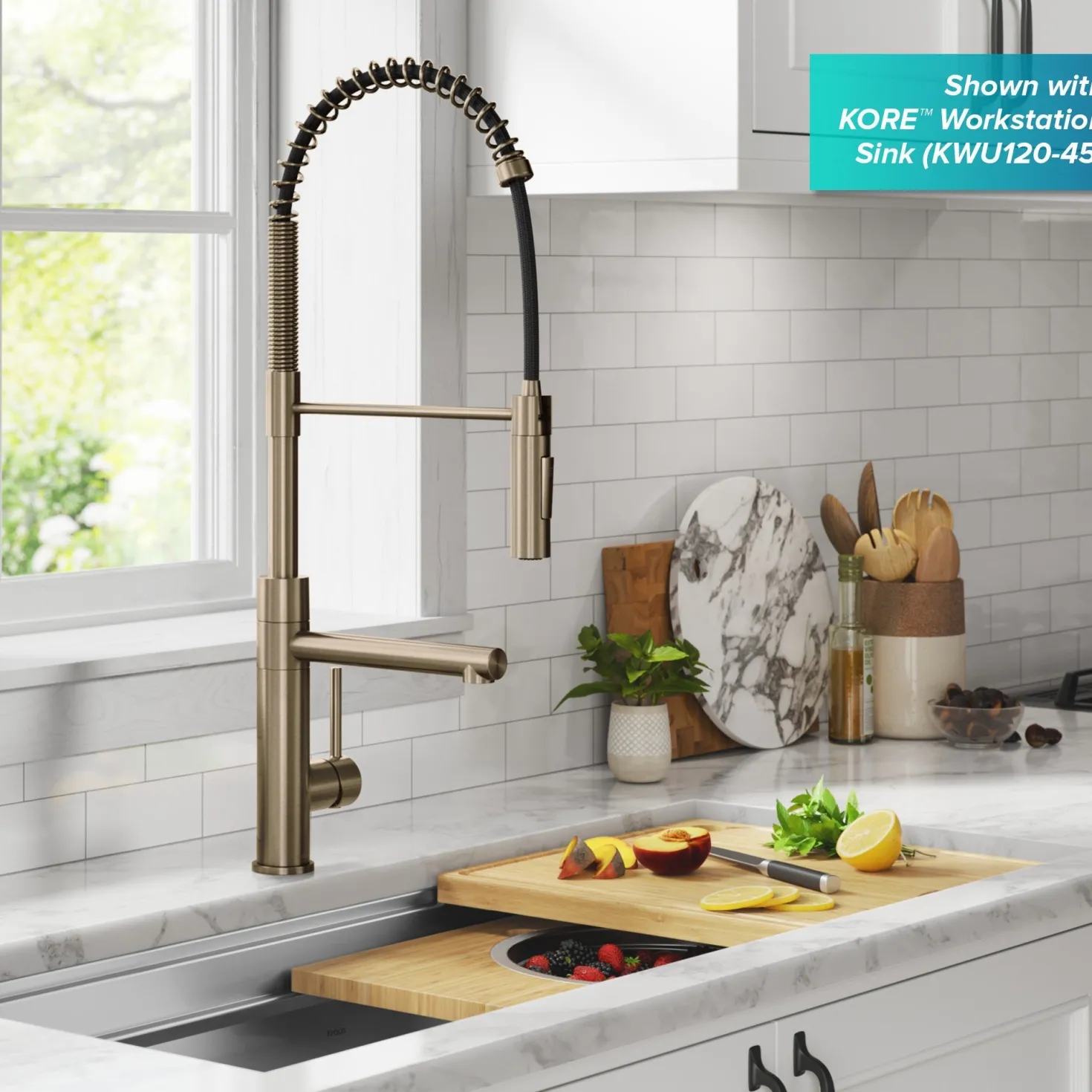 KRAUS Artec Pro Commercial Style Single Handle Kitchen Faucet with Pot Filler in Spot Free Antique Champagne Bronze