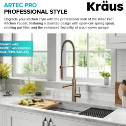 KRAUS Artec Pro Commercial Style Single Handle Kitchen Faucet with Pot Filler in Spot Free Antique Champagne Bronze