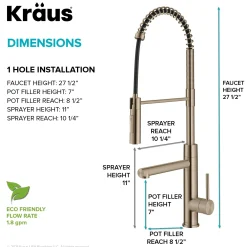 KRAUS Artec Pro Commercial Style Single Handle Kitchen Faucet with Pot Filler in Spot Free Antique Champagne Bronze