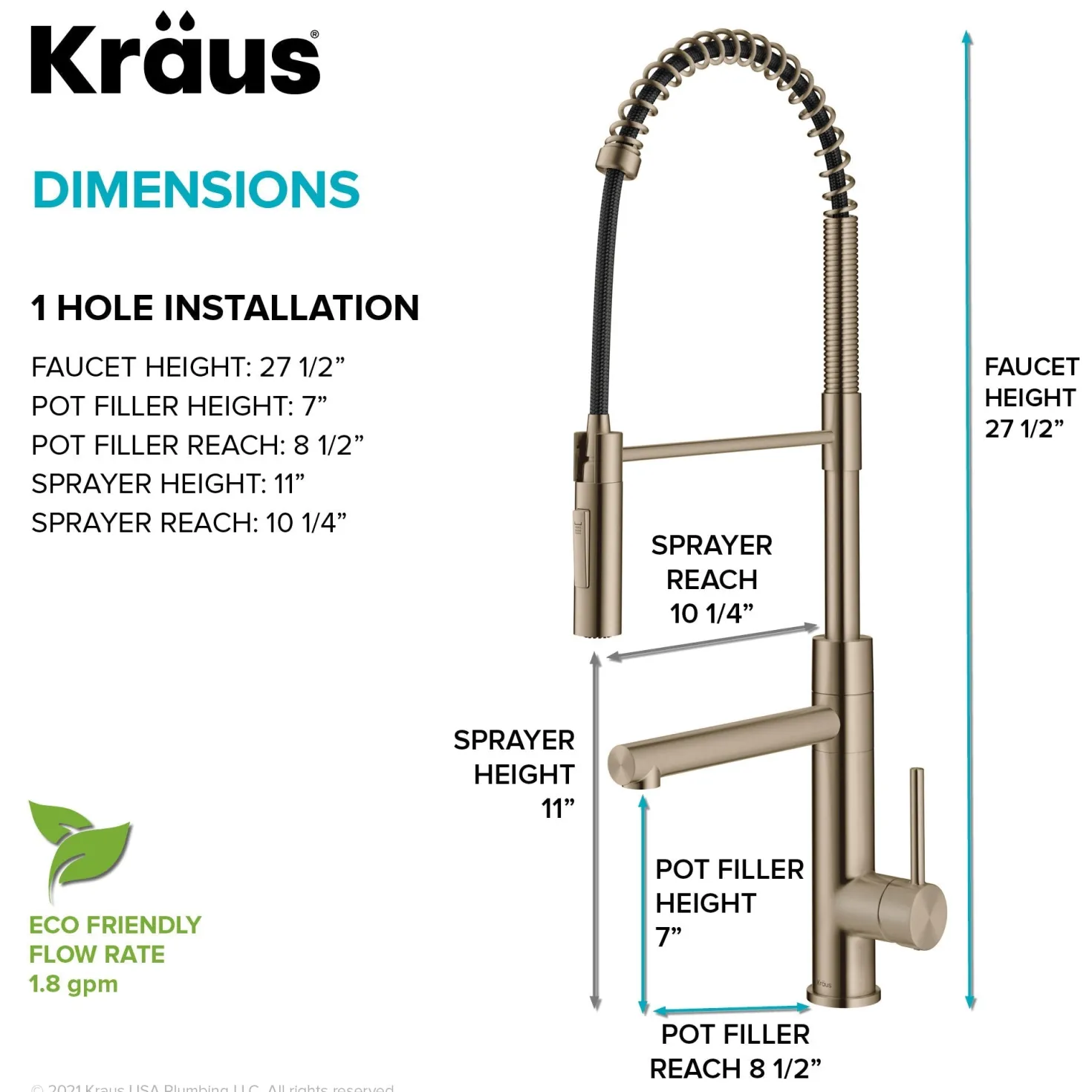 KRAUS Artec Pro Commercial Style Single Handle Kitchen Faucet with Pot Filler in Spot Free Antique Champagne Bronze