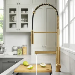 KRAUS Artec Pro Commercial Style Single Handle Kitchen Faucet with Pot Filler in Brushed Brass