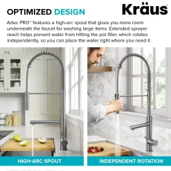 KRAUS Artec Pro Commercial Style Single Handle Kitchen Faucet with Pot Filler in Brushed Brass
