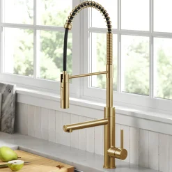KRAUS Artec Pro Commercial Style Single Handle Kitchen Faucet with Pot Filler in Brushed Brass