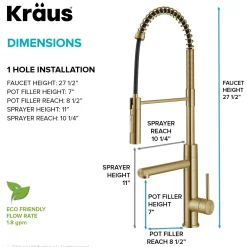 KRAUS Artec Pro Commercial Style Single Handle Kitchen Faucet with Pot Filler in Brushed Brass