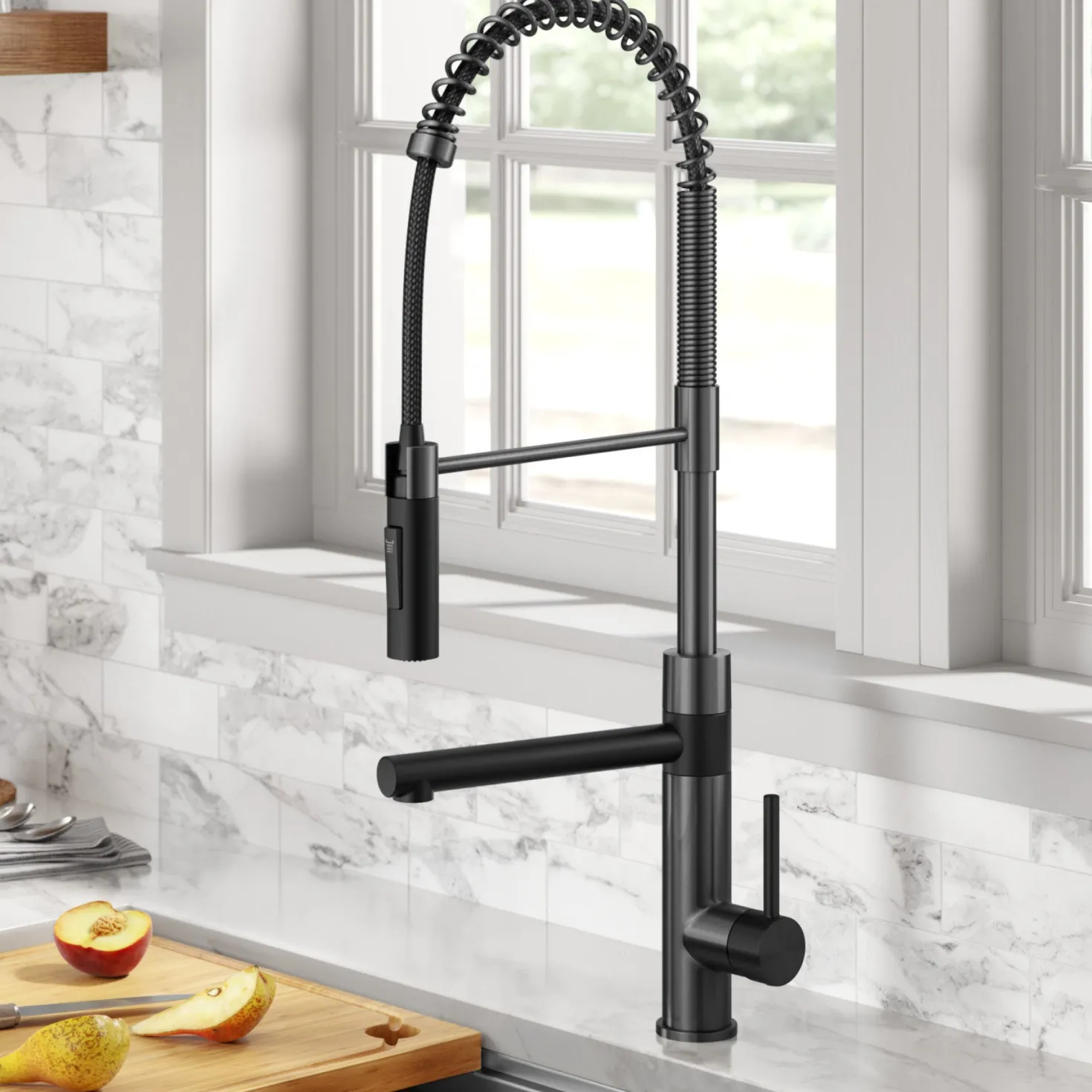 KRAUS Artec Pro Commercial Style Single Handle Kitchen Faucet with Pot Filler in Matte Black / Spot Free Black Stainless Steel