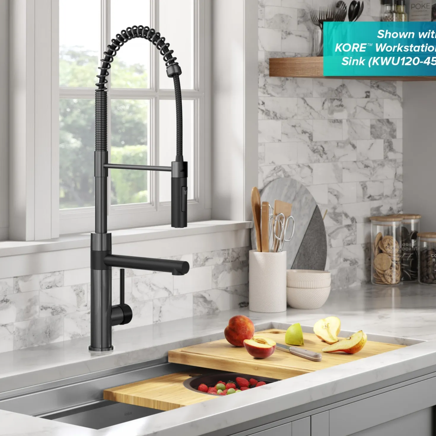 KRAUS Artec Pro Commercial Style Single Handle Kitchen Faucet with Pot Filler in Matte Black / Spot Free Black Stainless Steel