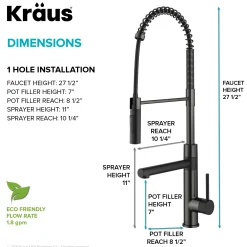 KRAUS Artec Pro Commercial Style Single Handle Kitchen Faucet with Pot Filler in Matte Black / Spot Free Black Stainless Steel