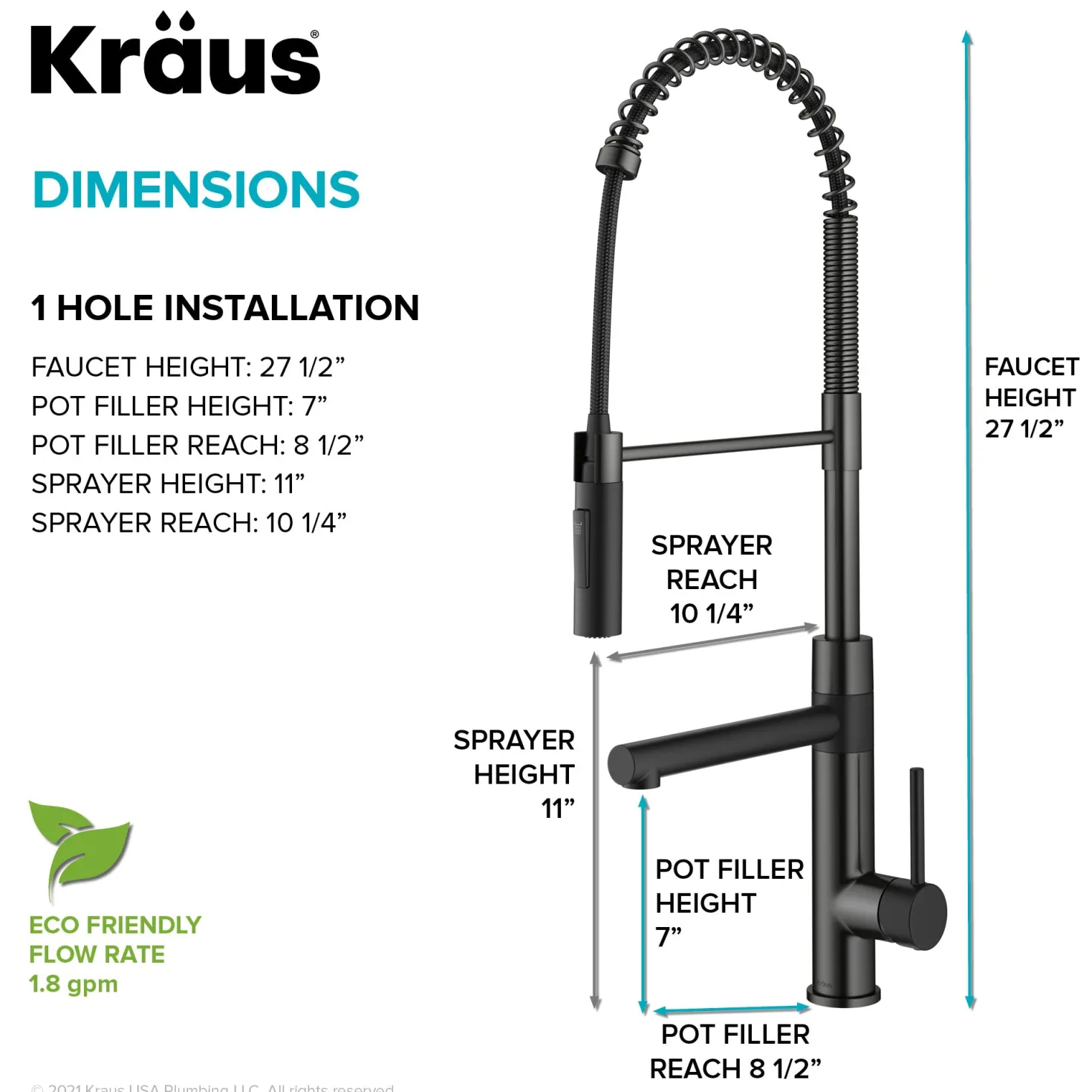 KRAUS Artec Pro Commercial Style Single Handle Kitchen Faucet with Pot Filler in Matte Black / Spot Free Black Stainless Steel
