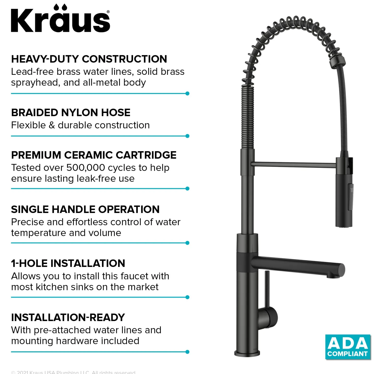 KRAUS Artec Pro Commercial Style Single Handle Kitchen Faucet with Pot Filler in Matte Black / Spot Free Black Stainless Steel
