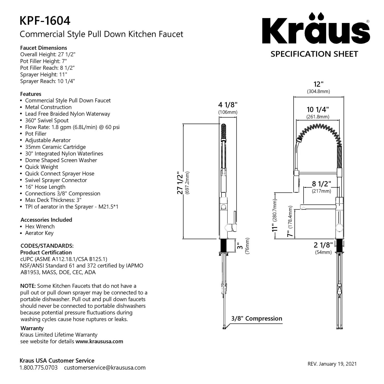 KRAUS Artec Pro Commercial Style Single Handle Kitchen Faucet with Pot Filler in Spot Free Antique Champagne Bronze / Matte Black