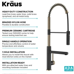 KRAUS Artec Pro Commercial Style Single Handle Kitchen Faucet with Pot Filler in Spot Free Antique Champagne Bronze / Matte Black