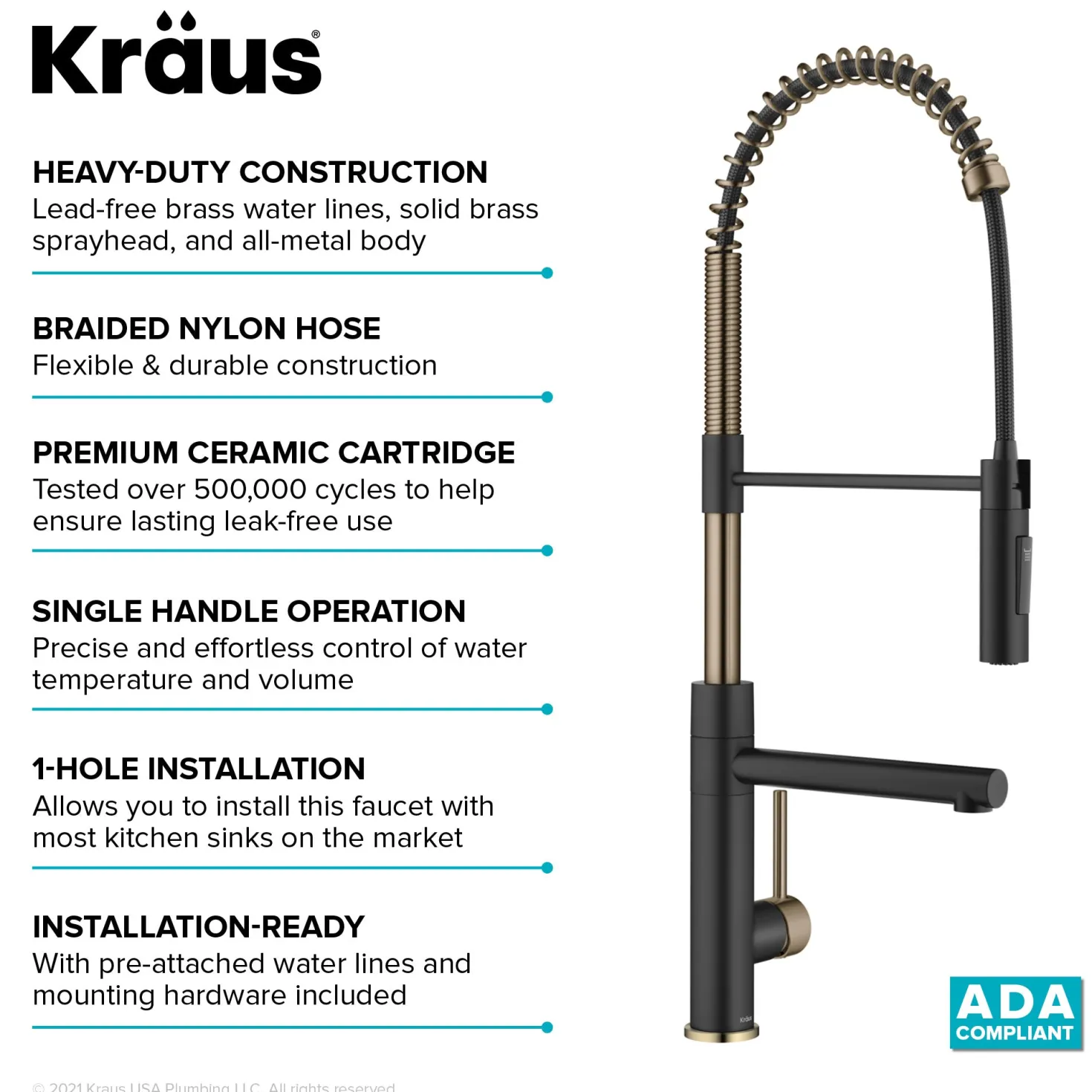 KRAUS Artec Pro Commercial Style Single Handle Kitchen Faucet with Pot Filler in Spot Free Antique Champagne Bronze / Matte Black