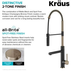 KRAUS Artec Pro Commercial Style Single Handle Kitchen Faucet with Pot Filler in Spot Free Antique Champagne Bronze / Matte Black
