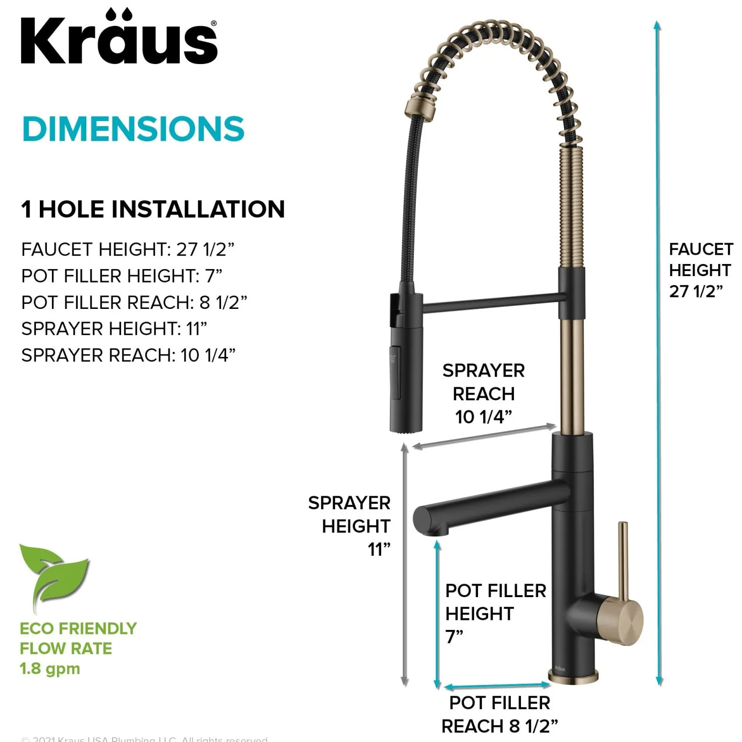KRAUS Artec Pro Commercial Style Single Handle Kitchen Faucet with Pot Filler in Spot Free Antique Champagne Bronze / Matte Black