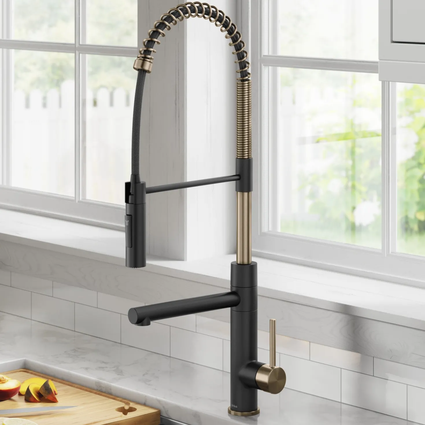 KRAUS Artec Pro Commercial Style Single Handle Kitchen Faucet with Pot Filler in Spot Free Antique Champagne Bronze / Matte Black