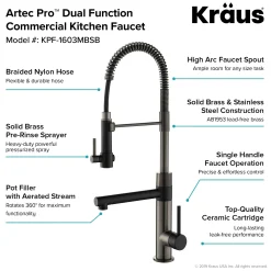 KRAUS Artec Pro 2-Function Commercial Style Pre-Rinse Kitchen Faucet in Matte Black/Black Stainless